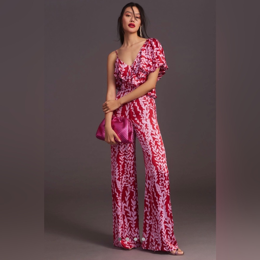 Corey Lynn Calter Vibrant Red and Pink Ruffled Jumpsuit